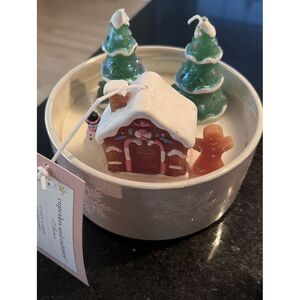 Cupcakes and Cashmere GingerbreadCandle Set with Snowman and Trees Holiday Decor
